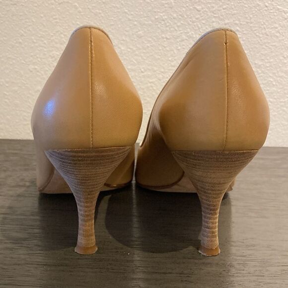 Martinez Valero Tan Leather Peep-Toe Heels Size 9 Made in Spain Elegant Classic - Picture 6 of 13
